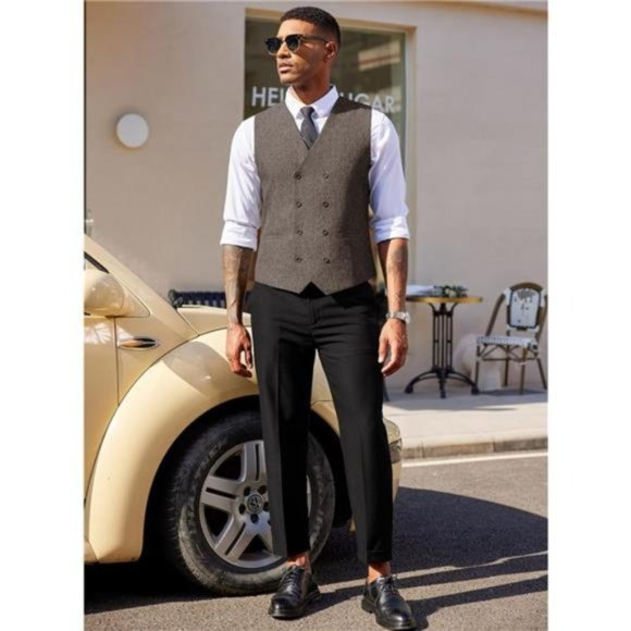 Men's Double Breasted Suit Vest Lightweight Brown - Picture 4 of 5